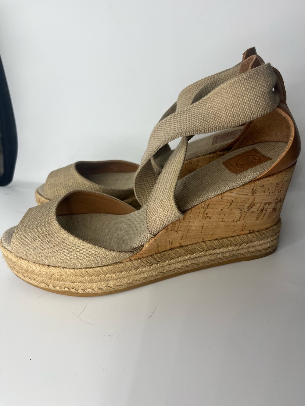 Tory Burch Natural Canvas Espadrille Cork Wedges